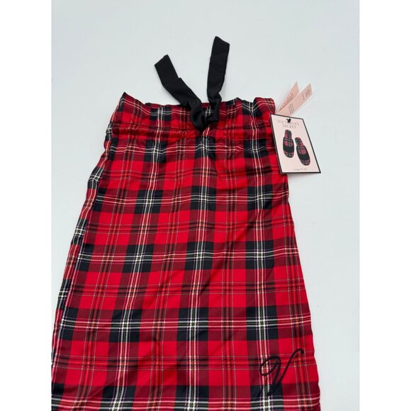 Victorias Secret Signature Satin Plaid Slippers & Drawstring Bag Set Red/Black - Picture 4 of 8